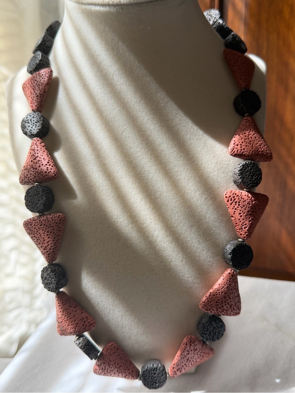 Pink & Black Lava Stone Geometric Statement Necklace